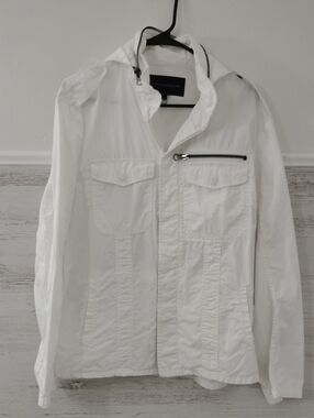 French Connection Men's White Zip-Up Lightweight Jacket